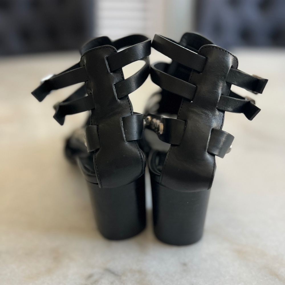 YSL Saint Laurent Calfskin Stud Block Heel Gladiator Sandals Black 37 / US 7 - Picture 6 of 13
